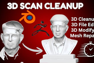 do 3d scan cleanup, mesh repair stl file retopology for 3d printing, game assets