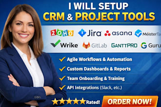 setup crm zoho sprints jira asana meistertask wrike gitlab ganttpro guru zenkit