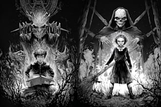 make a digital horror gore black metal dark art painting