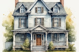 do an watercolor house portrait