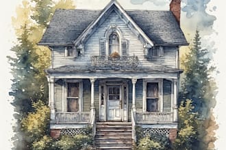 paint watercolor house portrait