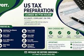 prepare US tax returns for individual and business 1040, 1120, 1065
