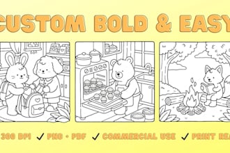 design bold and easy KDP coloring book pages for kids and adults
