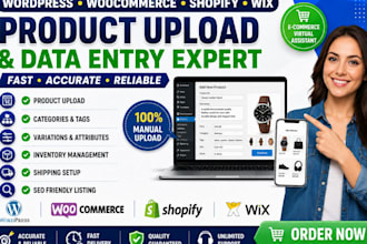 do wordpress data entry, woocommerce, wix, shopify product upload shipping setup