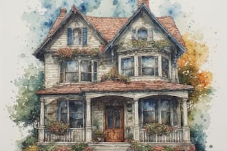 create watercolor house portrait