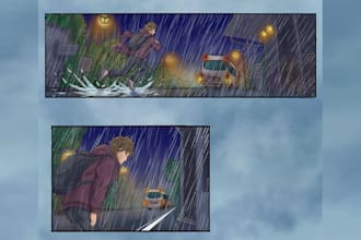 draw a webtoon comic page with storytelling and emotions