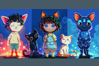 design character illustration full body neon color