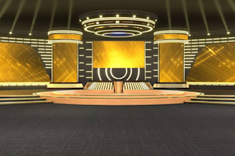 design realistic 3d virtual stage with lighting, rendering, and immersive visual