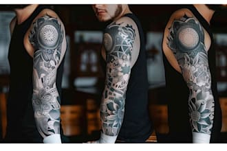 create sleeve tattoo design in geometric style