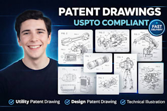 draw uspto compliant patent drawings and patent illustrations and 3d modeling