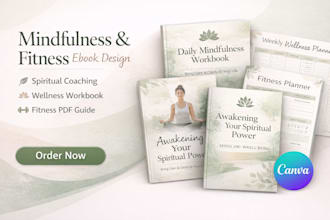 design mindfulness ebook, spiritual coaching ebook, fitness pdf guide on canva