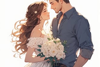 illustrate a romantic family couple portrait