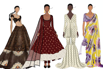 draw professional indian ethnic wear fashion illustration