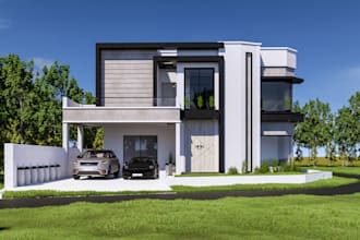 do realistic exterior 3d and rendering of a modern house