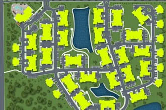 design architectural landscape site plan, top down view, real estate master plan