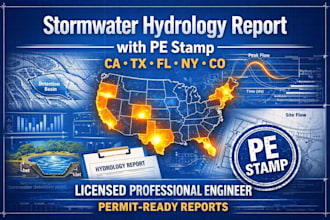 create stormwater hydrology report with pe stamp ca tx fl ny co
