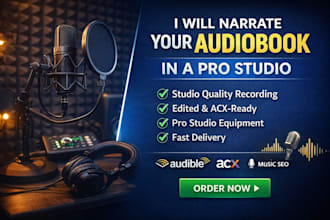 be audiobook narrate production male voiceover acx ivr editing audible promotion