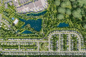 design landscape master plan,architectural layout, housing development rendering