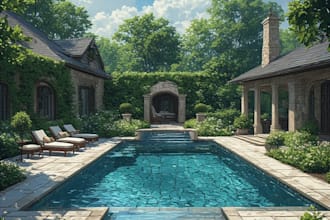 design your garden, backyard, swimming pool, patio , terrace