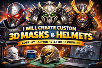create custom 3d mask 3d helmet cosplay 3d model, 3d armor
