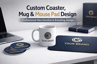 design custom coaster, mug, mouse pad, swag, merchandise and drinkware design