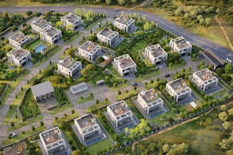 render 3d architectural visualization for cottage estate, exterior house design