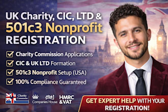 register UK charity, cic, ltd, 501c3 nonprofit and charity commission
