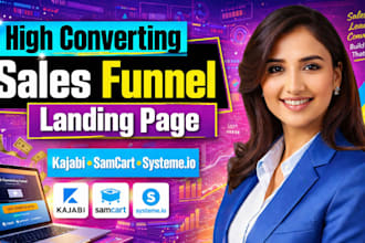 design gohighlevel sales funnel, kajabi, samcart sales pg, systeme landing page