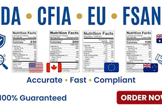 create fda, cfia, eu, and fsanz nutrition facts labels