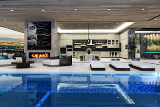 restyle luxury interior design,floor plan,outdoor lounge,home gym,kitchen render