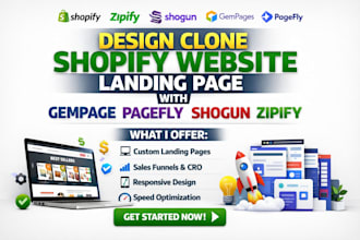design clone shopify website landing page with gempages pagefly shogun zipify