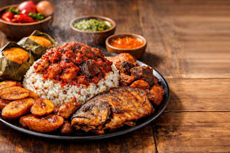 do ofada rice and outstanding delicious stew with fried plantain and fish
