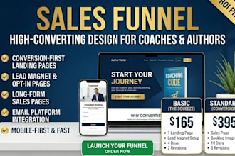 create landing page design sales funnel page for coaches business and authors