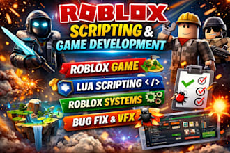 roblox lua scripting, vfx, ui, roblox combat, map, roblox game in roblox studio