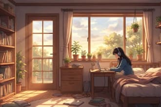 draw twitch lofi loop anime character lofi illustration vtuber cozy cartoon art