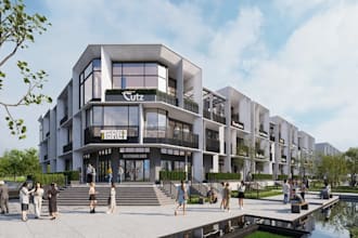 craft commercial mixed use building,exterior facade design,office complex render