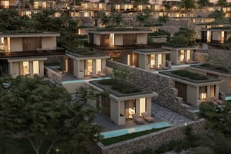 3d mountain hill,residential expansion,land development,terraced building render