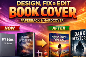 design, fix edit book cover, paperback book cover, kindle hardcover book cover