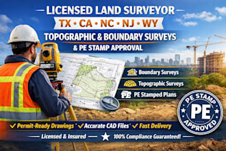 usa tx ca nc nj wg land surveyor  topographic boundary surveys pe stamp approval