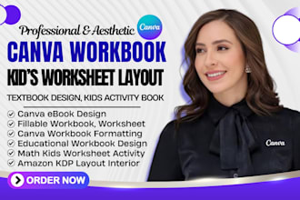 design workbook booklet textbook educational learning material on canva or adobe