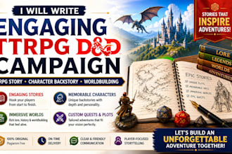 write engaging ttrpg dnd campaign, rpg story, character backstory and worldbuild