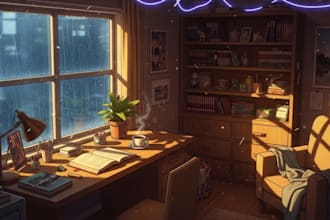 draw a lofi illustrated background, lofi illustration, artwork in cozy anime art