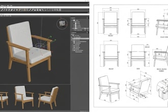 design furniture 3d model, woodworking cad, and technical drawing