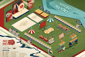 design a vector 2d flat or 3d isometric map