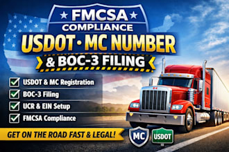 handle your fmcsa compliance usdot mc number, boc3 filing