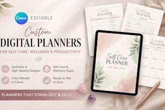 design canva editable digital planners for self care, wellness and productivity