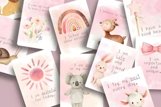 do printable affirmation card motivational card deck, card box packaging layout