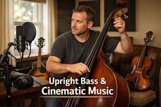 create authentic upright bass, fiddle, mandolin, and cinematic score music