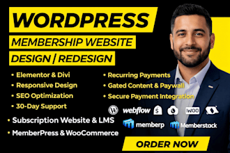 develop wordpress membership website design redesign webflow membership system