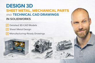 design 3d sheet metal, mechanical parts and technical cad drawings in solidworks